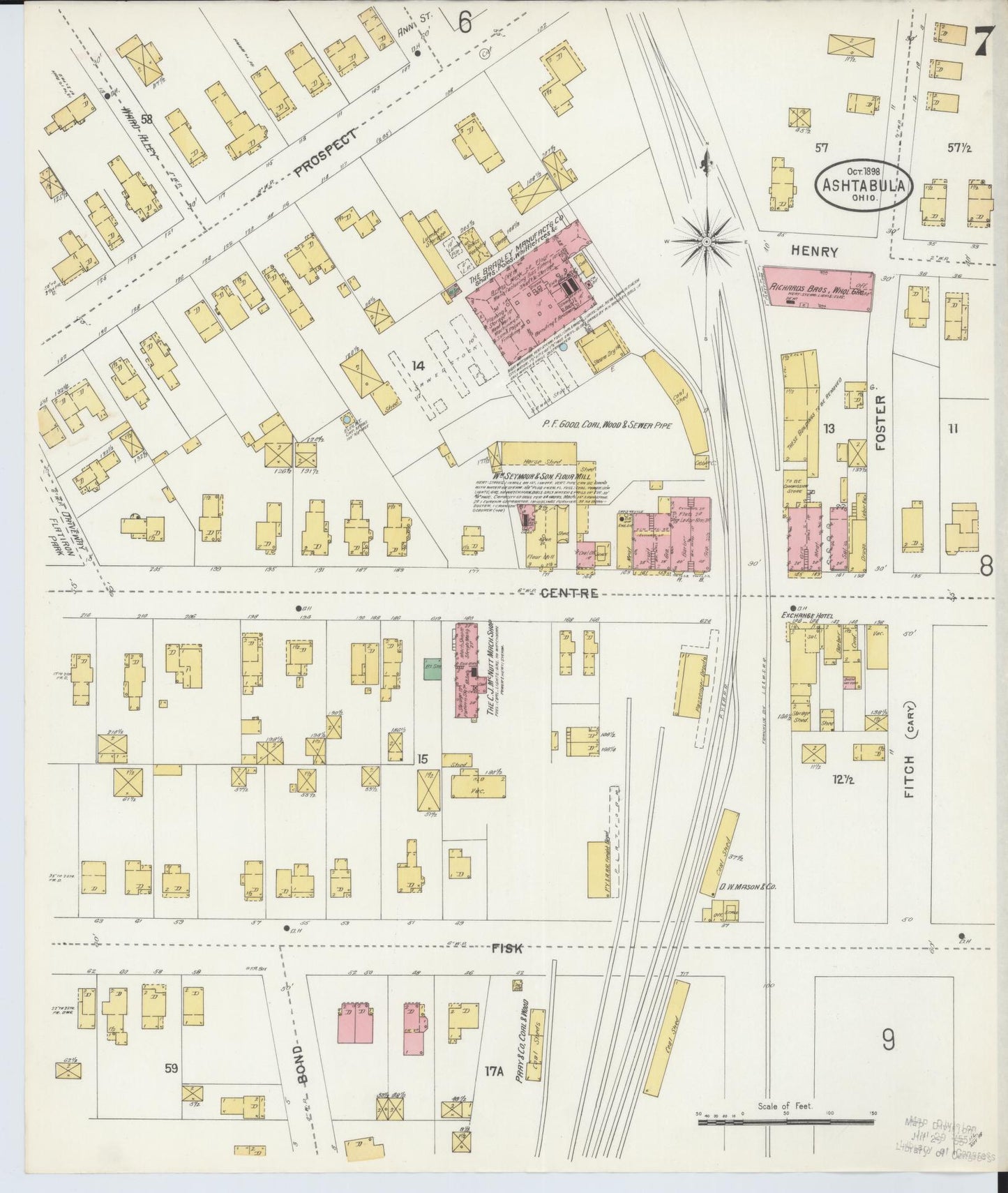 Sanborn Fire Insurance Map from Ashtabula, Ashtabula County, Ohio (1898), Sheet #0007 - Historic Sanborn Fire Insurance Map Print, vintage old map wall art, antique decor, genealogy gift, Ohio Ohio map
