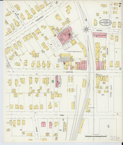 Sanborn Fire Insurance Map from Ashtabula, Ashtabula County, Ohio (1898), Sheet #0007 - Historic Sanborn Fire Insurance Map Print, vintage old map wall art, antique decor, genealogy gift, Ohio Ohio map