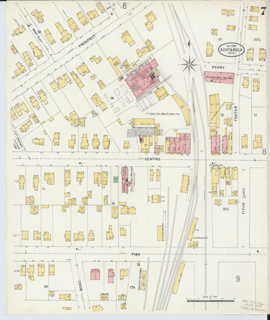 Sanborn Fire Insurance Map from Ashtabula, Ashtabula County, Ohio (1898), Sheet #0007 - Historic Sanborn Fire Insurance Map Print, vintage old map wall art, antique decor, genealogy gift, Ohio Ohio map