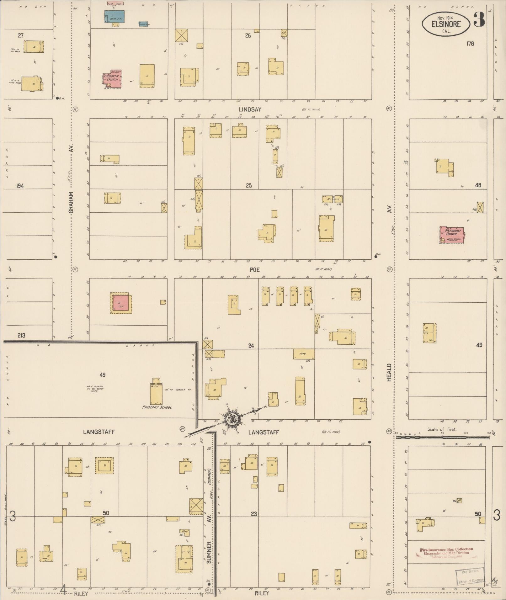Sanborn Fire Insurance Map from Elsinore, Riverside County, California (1914), Sheet #0003 - Complete Map Set gallery image, historic Sanborn map, vintage wall art, California California