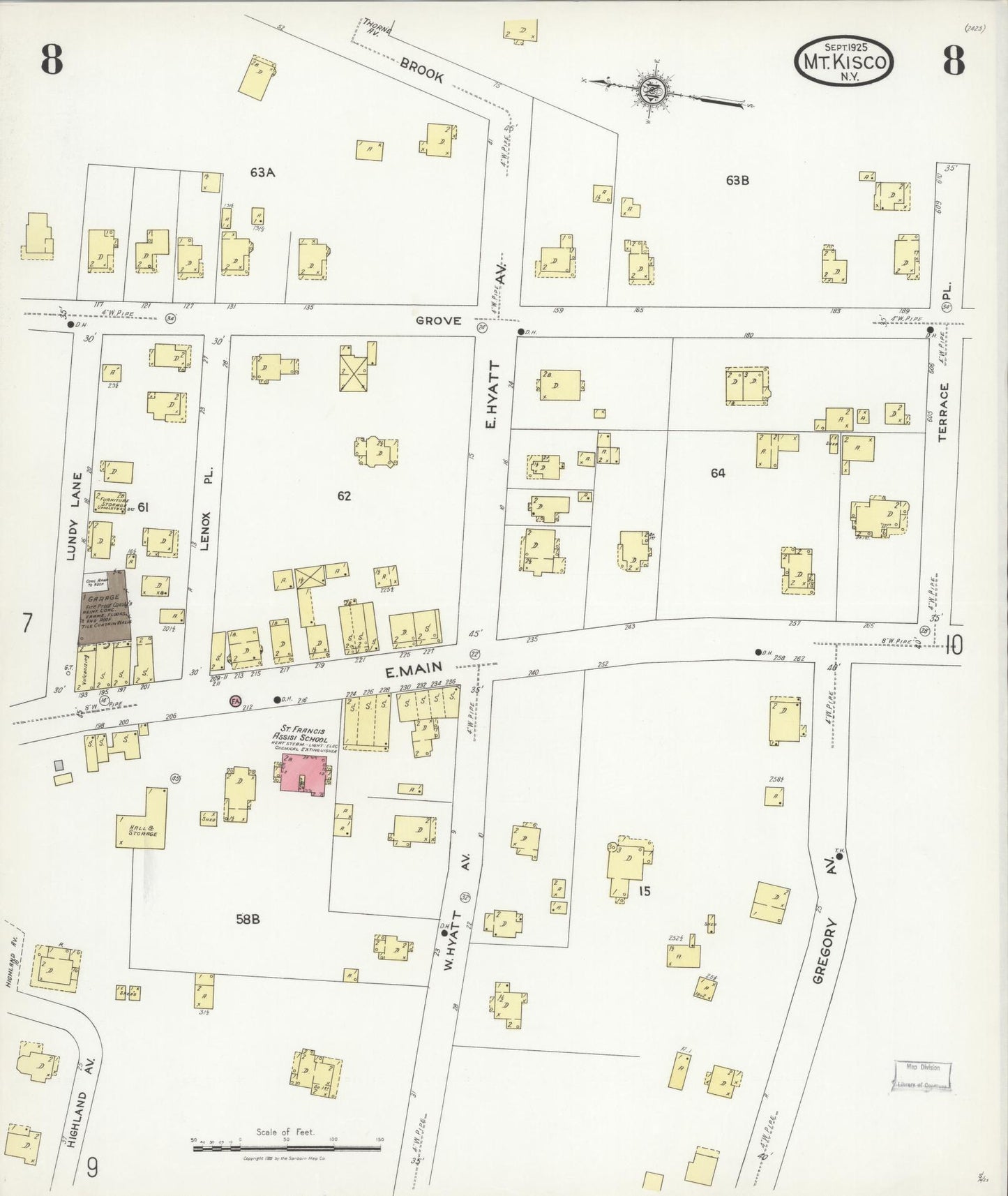 Sanborn Fire Insurance Map from Mount Kisco, Westchester County, New York (1925), Sheet #0008 - Complete Map Set gallery image, historic Sanborn map, vintage wall art, New York New York