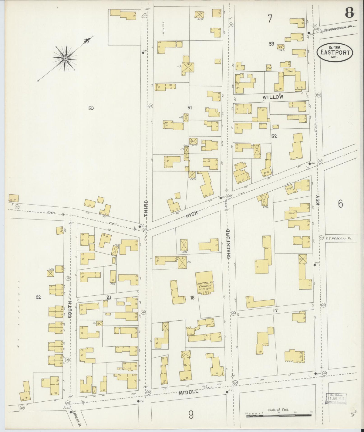 Sanborn Fire Insurance Map from Eastport, Washington County, Maine (1898), Sheet #0008 - Complete Map Set gallery image, historic Sanborn map, vintage wall art, Maine Maine