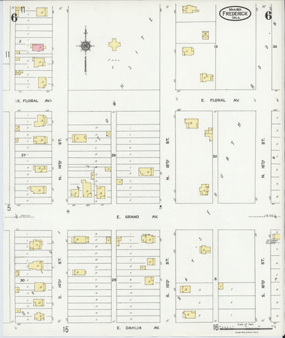 Sanborn Fire Insurance Map from Frederick, Tillman County, Oklahoma (1924), Sheet #0006 - Complete Map Set gallery image, historic Sanborn map, vintage wall art, Oklahoma Oklahoma