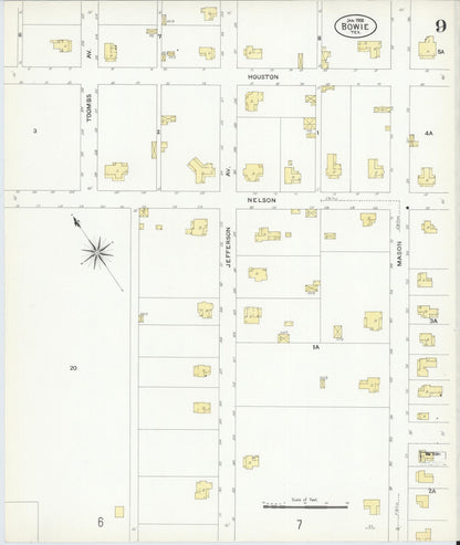 Sanborn Fire Insurance Map from Bowie, Montague County, Texas (1908), Sheet #0009 - Historic Sanborn Fire Insurance Map Print, vintage old map wall art, antique decor, genealogy gift, Texas Texas map