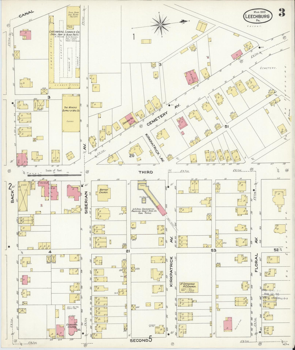 Sanborn Fire Insurance Map from Leechburg, Armstrong County, Pennsylvania (1909), Sheet #0003 - Complete Map Set gallery image, historic Sanborn map, vintage wall art, Pennsylvania Pennsylvania