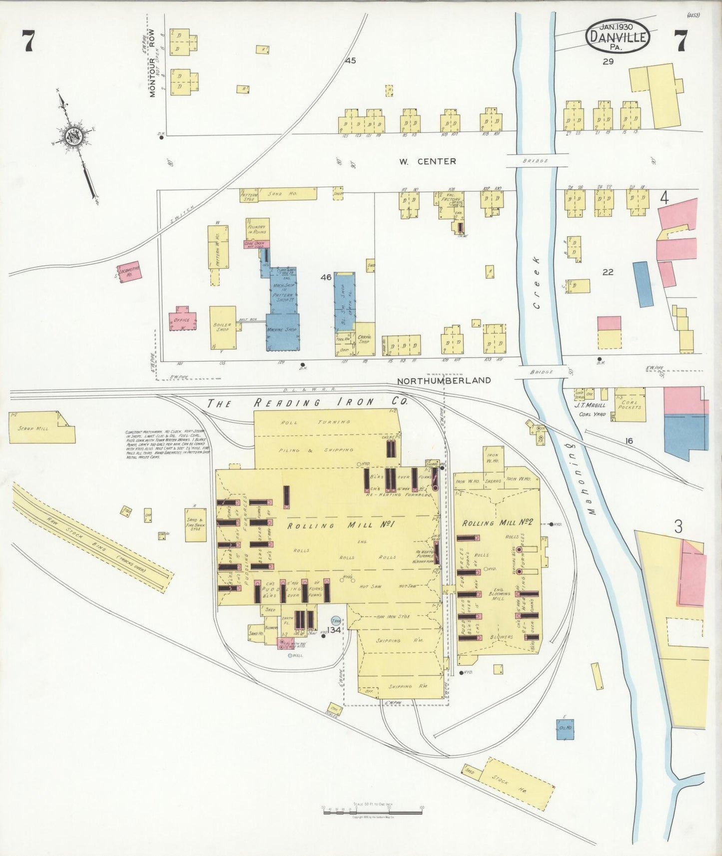 Sanborn Fire Insurance Map from Danville, Montour County, Pennsylvania (1930), Sheet #0007 - Historic Sanborn Fire Insurance Map Print, vintage old map wall art, antique decor, genealogy gift, Pennsylvania Pennsylvania map