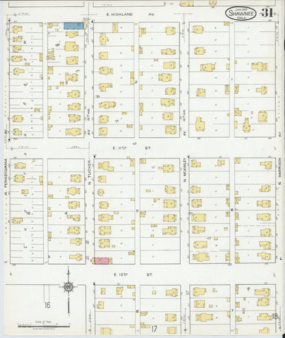 Sanborn Fire Insurance Map from Shawnee, Pottawatomie County, Oklahoma (1919), Sheet #0031 - Complete Map Set gallery image, historic Sanborn map, vintage wall art, Oklahoma Oklahoma