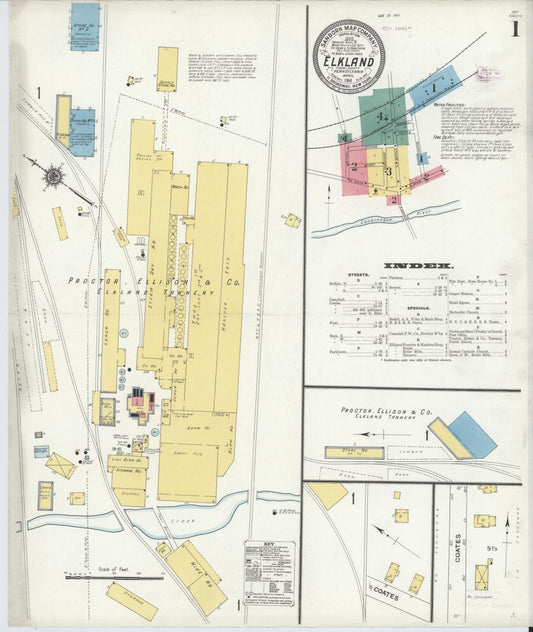 Sanborn Fire Insurance Map from Elkland, Tioga County, Pennsylvania (1911), Sheet #0001 - Historic Sanborn Fire Insurance Map Print, vintage old map wall art, antique decor, genealogy gift, Pennsylvania Pennsylvania map