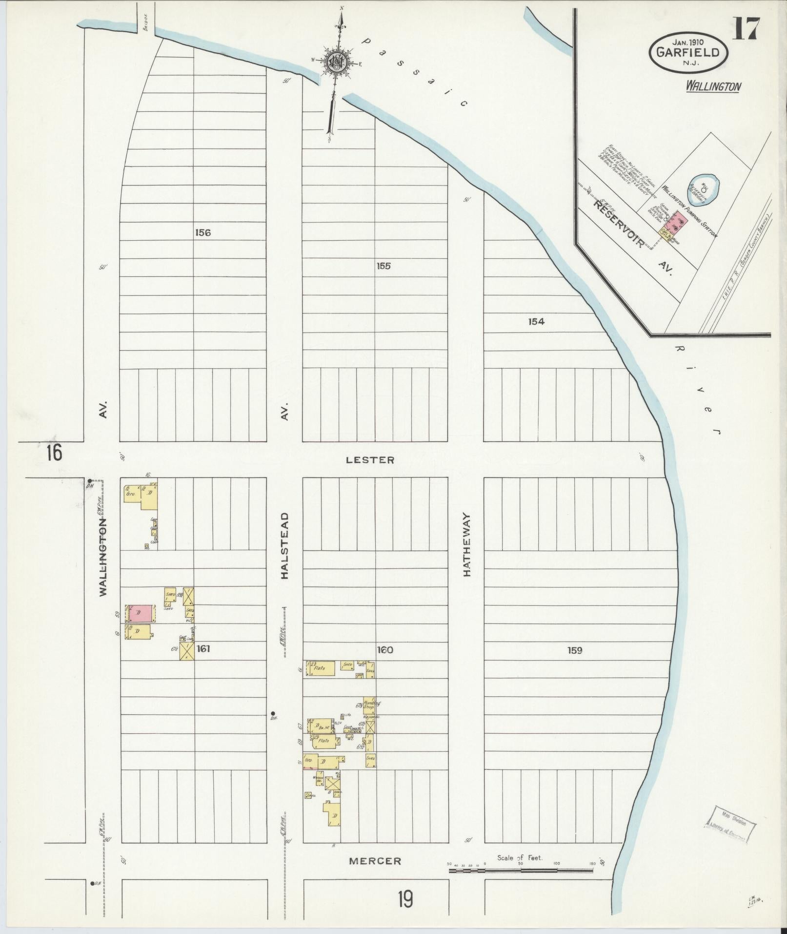 Sanborn Fire Insurance Map from Garfield, Bergen County, New Jersey (1910), Sheet #0017 - Complete Map Set gallery image, historic Sanborn map, vintage wall art, New Jersey New Jersey