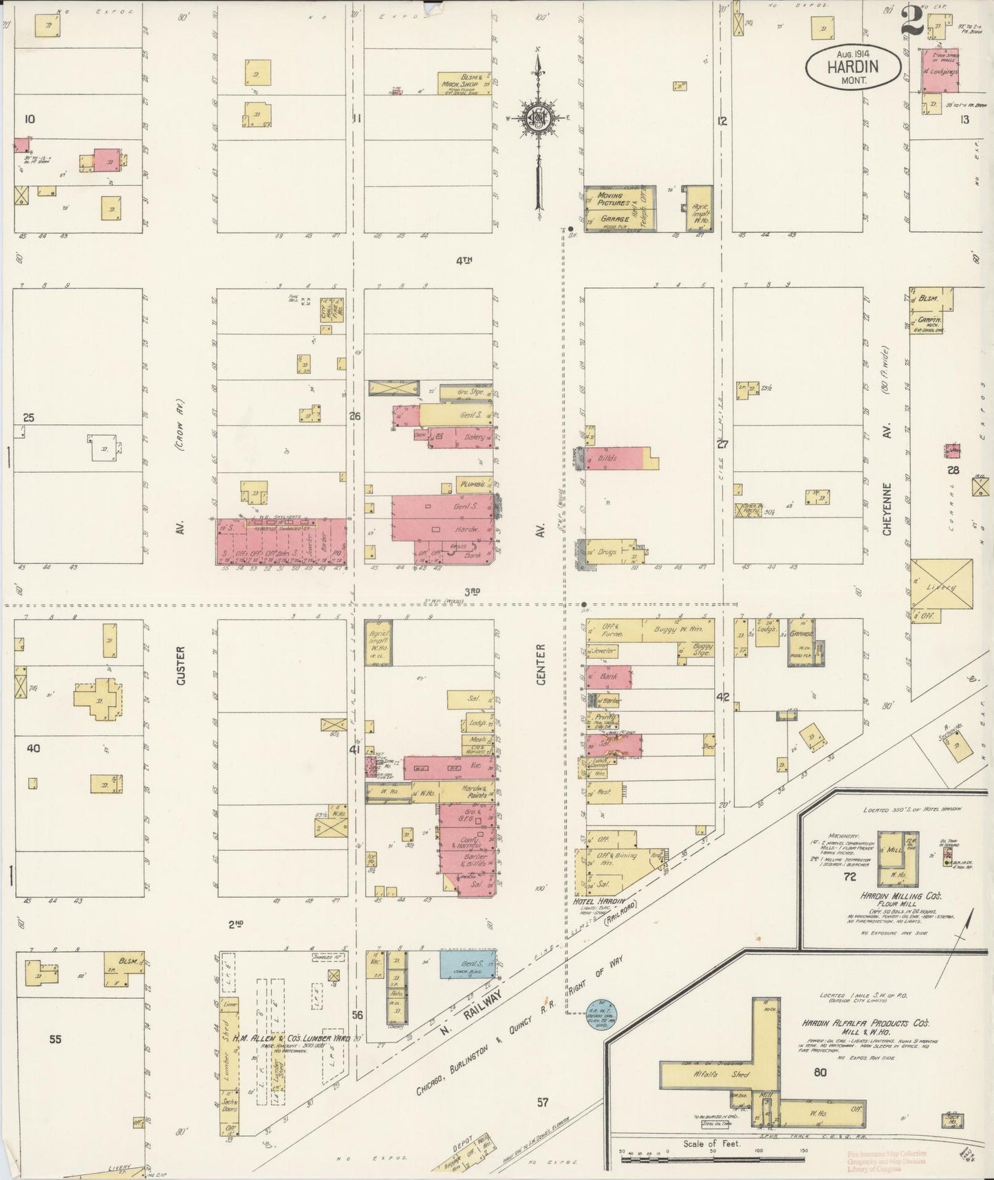 Sanborn Fire Insurance Map from Hardin, Big Horn County, Montana (1914), Sheet #0002 - Complete Map Set gallery image, historic Sanborn map, vintage wall art, Montana Montana