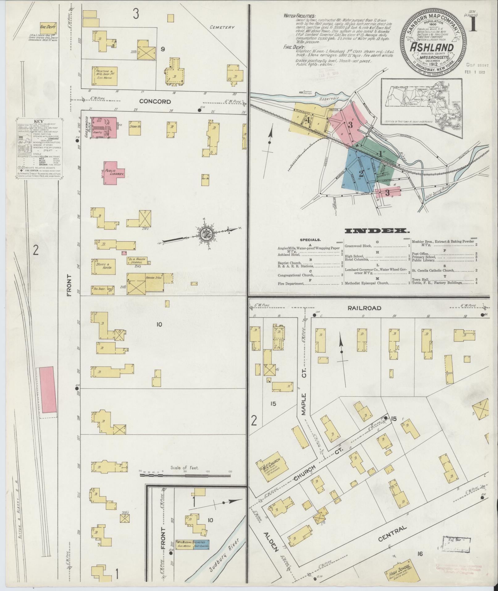 Sanborn Fire Insurance Map from Ashland, Middlesex County, Massachusetts. (1912) – Historic Sanborn Fire Insurance Map Print