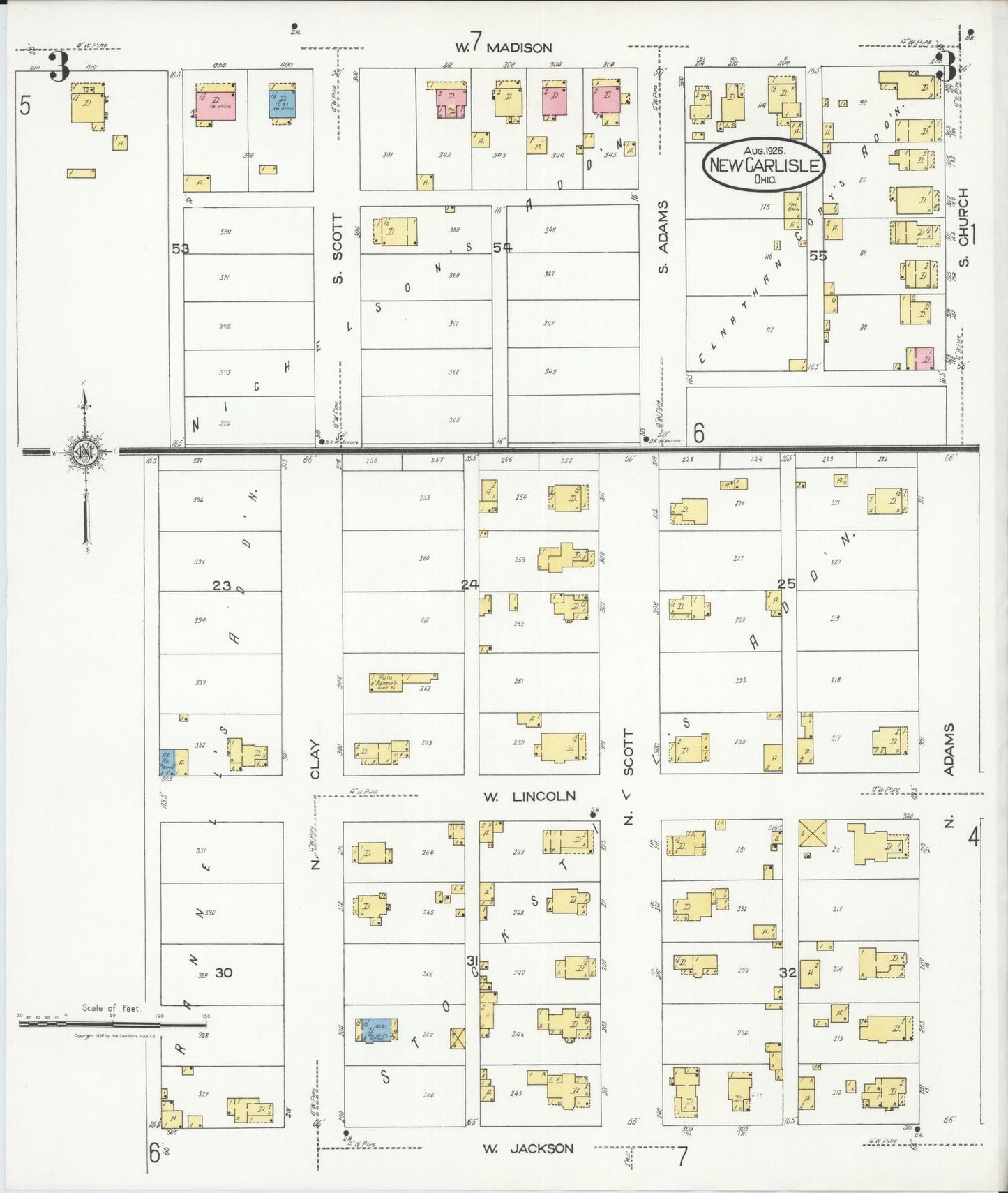 Sanborn Fire Insurance Map from New Carlisle, Clarke County, Ohio (1926), Sheet #0003 - Complete Map Set gallery image, historic Sanborn map, vintage wall art, Ohio Ohio