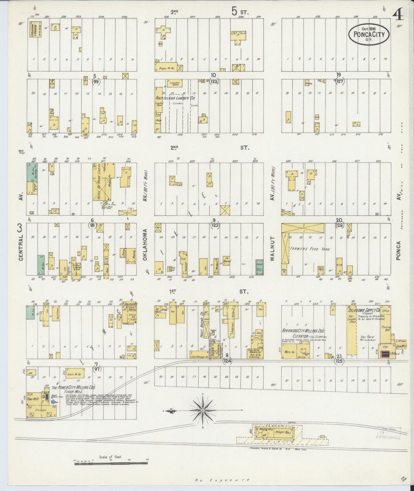 Sanborn Fire Insurance Map from Ponca City, Kay County, Oklahoma (1898), Sheet #0004 - Complete Map Set gallery image, historic Sanborn map, vintage wall art, Oklahoma Oklahoma