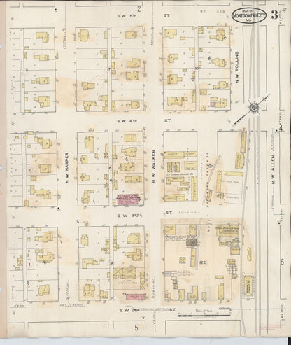 Sanborn Fire Insurance Map from Montgomery City, Montgomery County, Missouri (1932), Sheet #0003 - Historic Sanborn Fire Insurance Map Print, vintage old map wall art, antique decor, genealogy gift, Missouri Missouri map