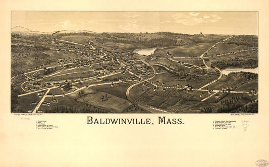 Baldwinville, Mass. (1886) – Historic Bird’s-Eye View Panorama Print