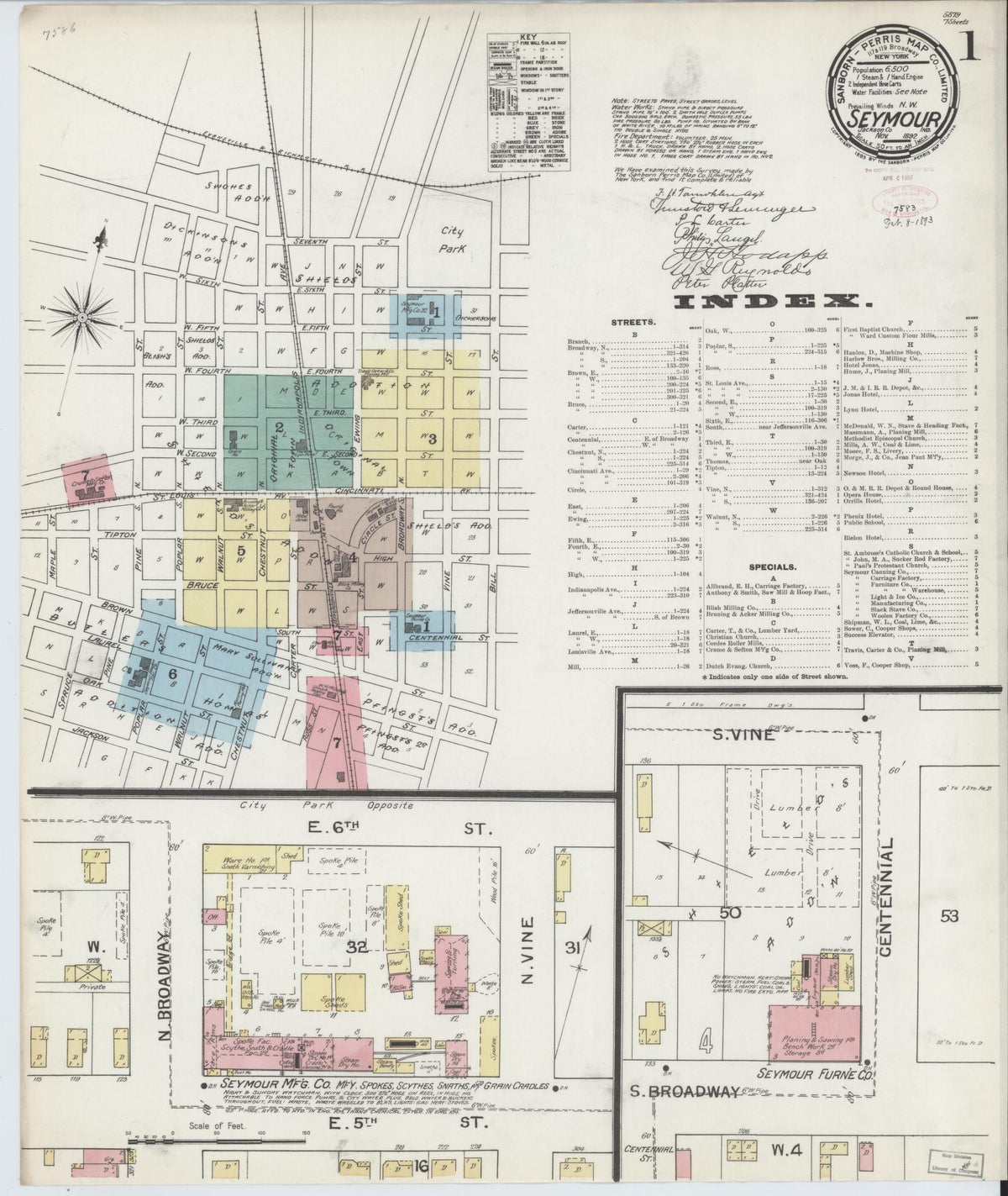 Sanborn Fire Insurance Map from Seymour, Jackson County, Indiana (1892), Sheet #0001 - Historic Sanborn Fire Insurance Map Print, vintage old map wall art, antique decor, genealogy gift, Indiana Indiana map