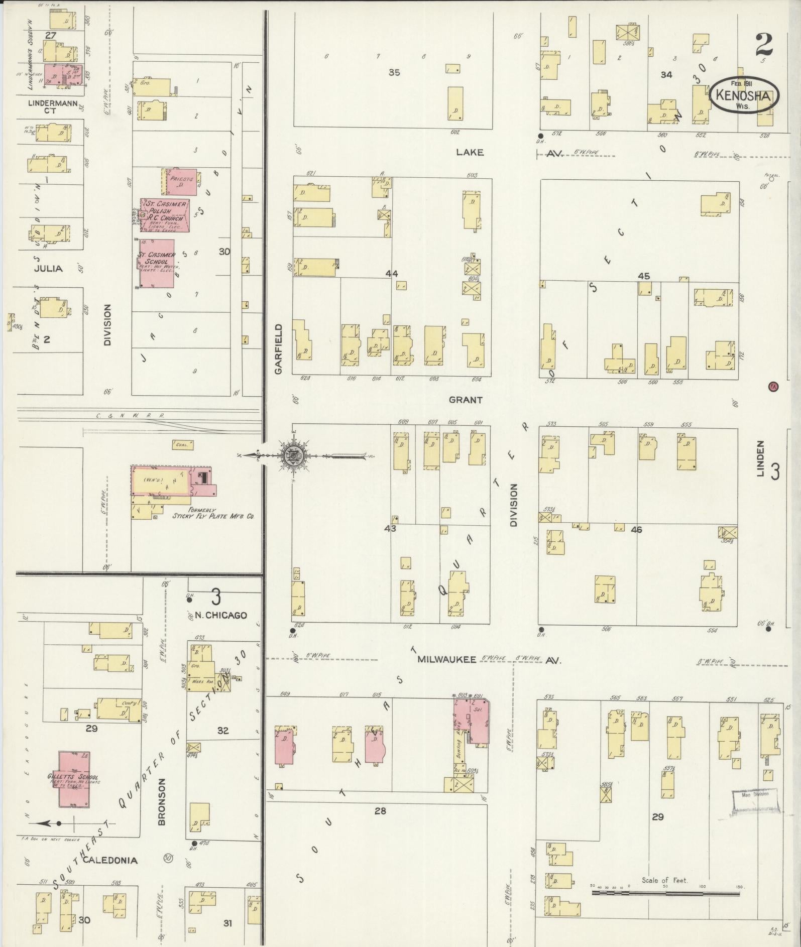 Sanborn Fire Insurance Map from Kenosha, Kenosha County, Wisconsin (1911), Sheet #0002 - Complete Map Set gallery image, historic Sanborn map, vintage wall art, Wisconsin Wisconsin