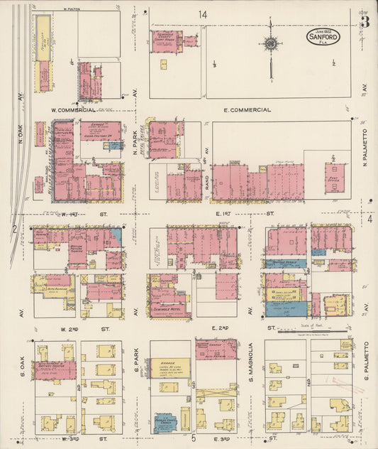 Sanborn Fire Insurance Map from Sanford, Seminole County, Florida (1922), Sheet #0003 - Historic Sanborn Fire Insurance Map Print, vintage old map wall art, antique decor, genealogy gift, Florida Florida map