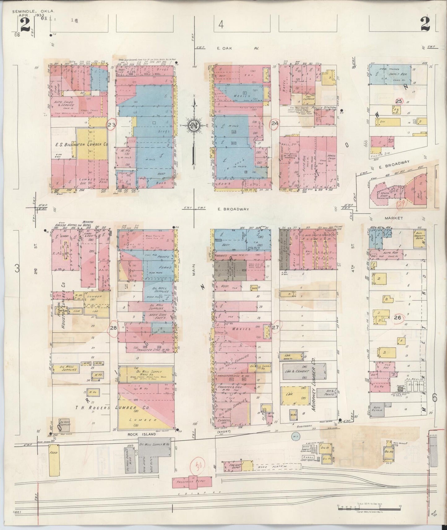 Sanborn Fire Insurance Map from Seminole, Seminole County, Oklahoma (1949), Sheet #0002 - Complete Map Set gallery image, historic Sanborn map, vintage wall art, Oklahoma Oklahoma