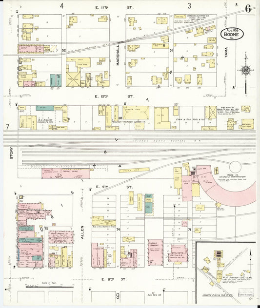 Sanborn Fire Insurance Map from Boone, Boone County, Iowa (1909), Sheet #0006 - Historic Sanborn Fire Insurance Map Print, vintage old map wall art