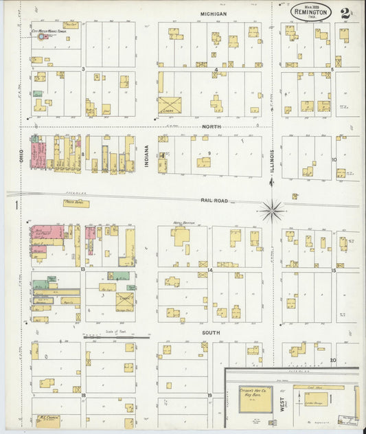 Sanborn Fire Insurance Map from Remington, Jasper County, Indiana (1899), Sheet #0002 - Historic Sanborn Fire Insurance Map Print, vintage old map wall art, antique decor, genealogy gift, Indiana Indiana map