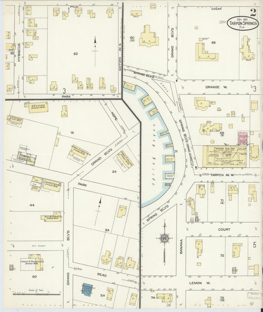 Sanborn Fire Insurance Map from Tarpon Springs, Pinellas County, Florida (1913), Sheet #0002 - Historic Sanborn Fire Insurance Map Print, vintage old map wall art, antique decor, genealogy gift, Florida Florida map