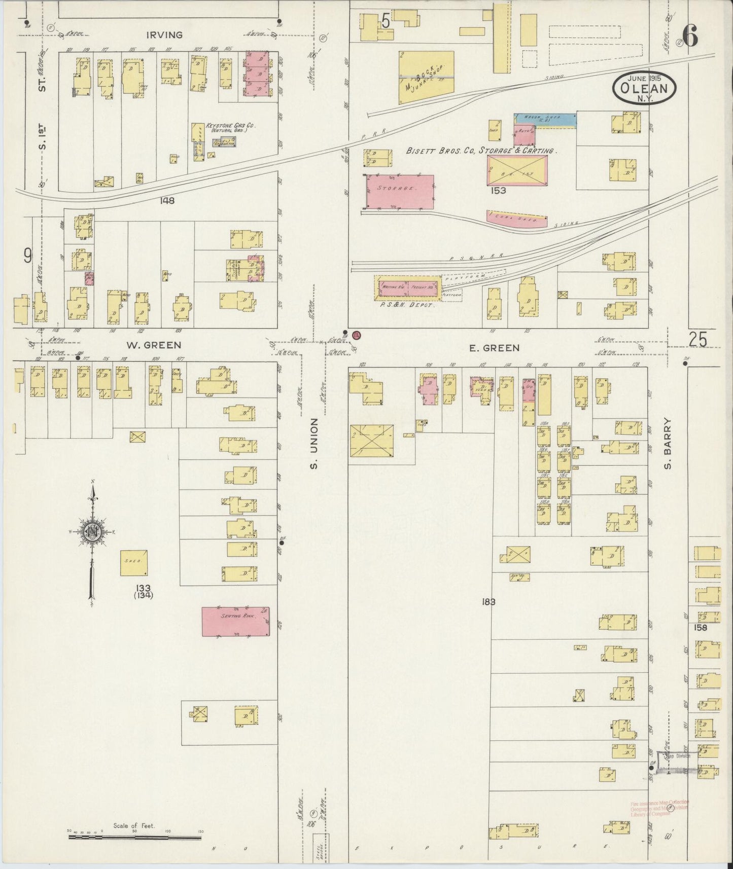 Sanborn Fire Insurance Map from Olean, Cattaraugus County, New York (1915), Sheet #0006 - Complete Map Set gallery image, historic Sanborn map, vintage wall art, New York New York
