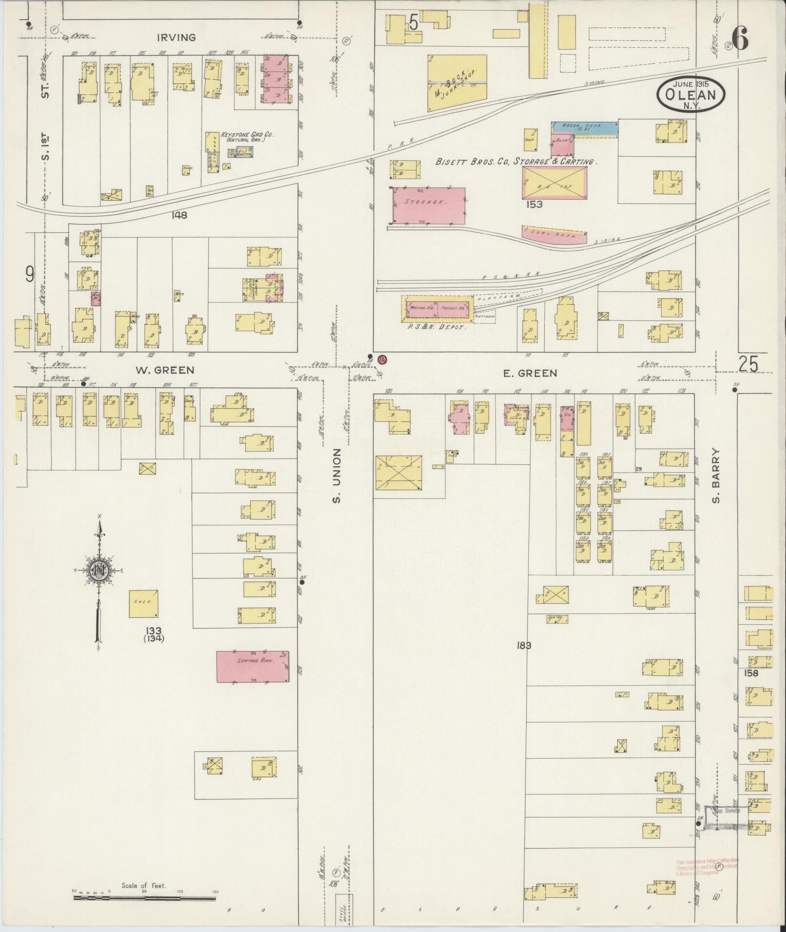 Sanborn Fire Insurance Map from Olean, Cattaraugus County, New York (1915), Sheet #0006 - Complete Map Set gallery image, historic Sanborn map, vintage wall art, New York New York