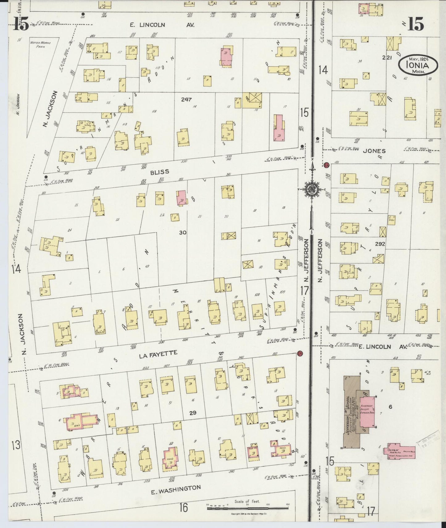 Sanborn Fire Insurance Map from Ionia, Ionia County, Michigan (1924), Sheet #0015 - Historic Sanborn Fire Insurance Map Print, vintage old map wall art, antique decor, genealogy gift, Michigan Michigan map