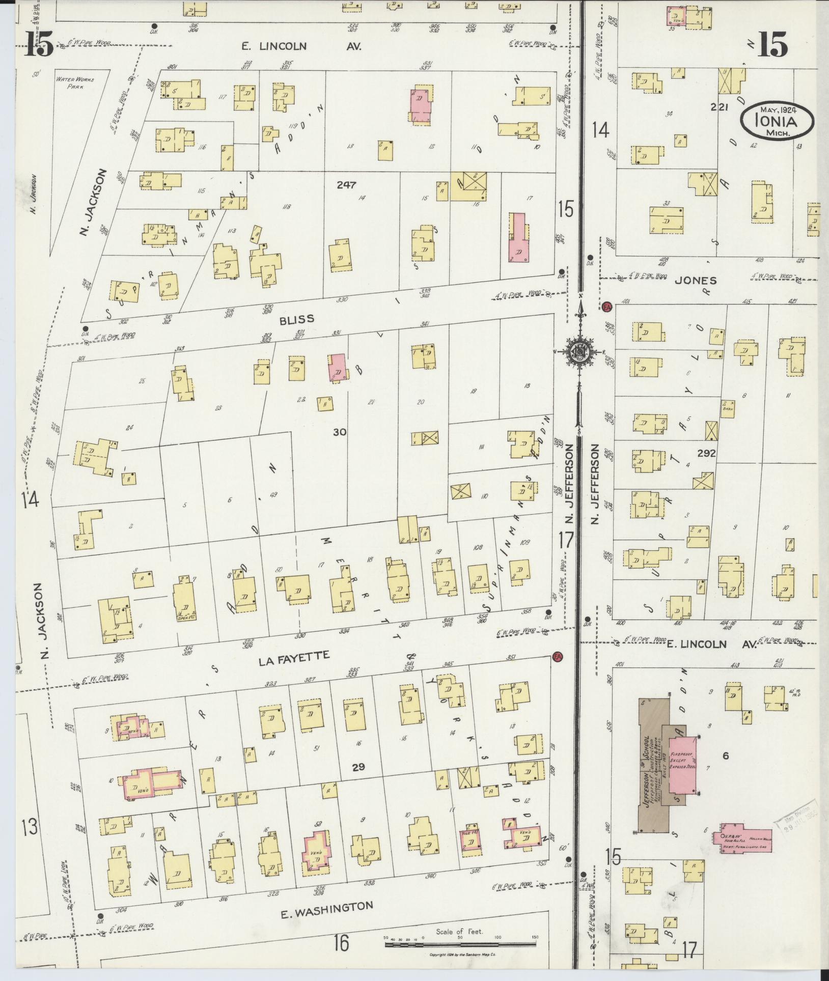 Sanborn Fire Insurance Map from Ionia, Ionia County, Michigan (1924), Sheet #0015 - Historic Sanborn Fire Insurance Map Print, vintage old map wall art, antique decor, genealogy gift, Michigan Michigan map