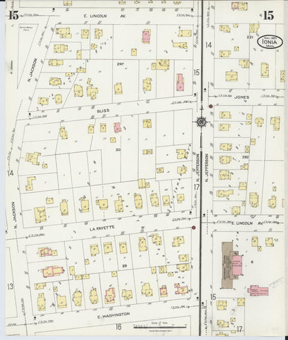 Sanborn Fire Insurance Map from Ionia, Ionia County, Michigan (1924), Sheet #0015 - Historic Sanborn Fire Insurance Map Print, vintage old map wall art, antique decor, genealogy gift, Michigan Michigan map