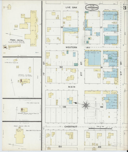 Sanborn Fire Insurance Map from Lampasas, Lampasas County, Texas (1891), Sheet #0003 - Historic Sanborn Fire Insurance Map Print, vintage old map wall art, antique decor, genealogy gift, Texas Texas map