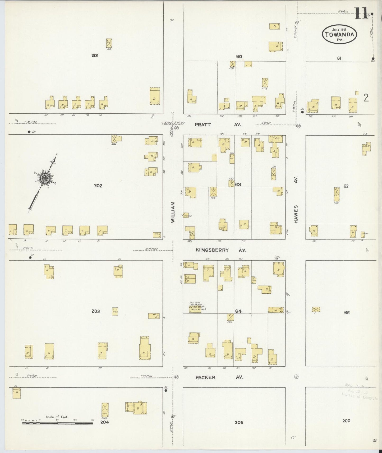 Sanborn Fire Insurance Map from Towanda, Bradford County, Pennsylvania (1911), Sheet #0011 - Historic Sanborn Fire Insurance Map Print, vintage old map wall art, antique decor, genealogy gift, Pennsylvania Pennsylvania map