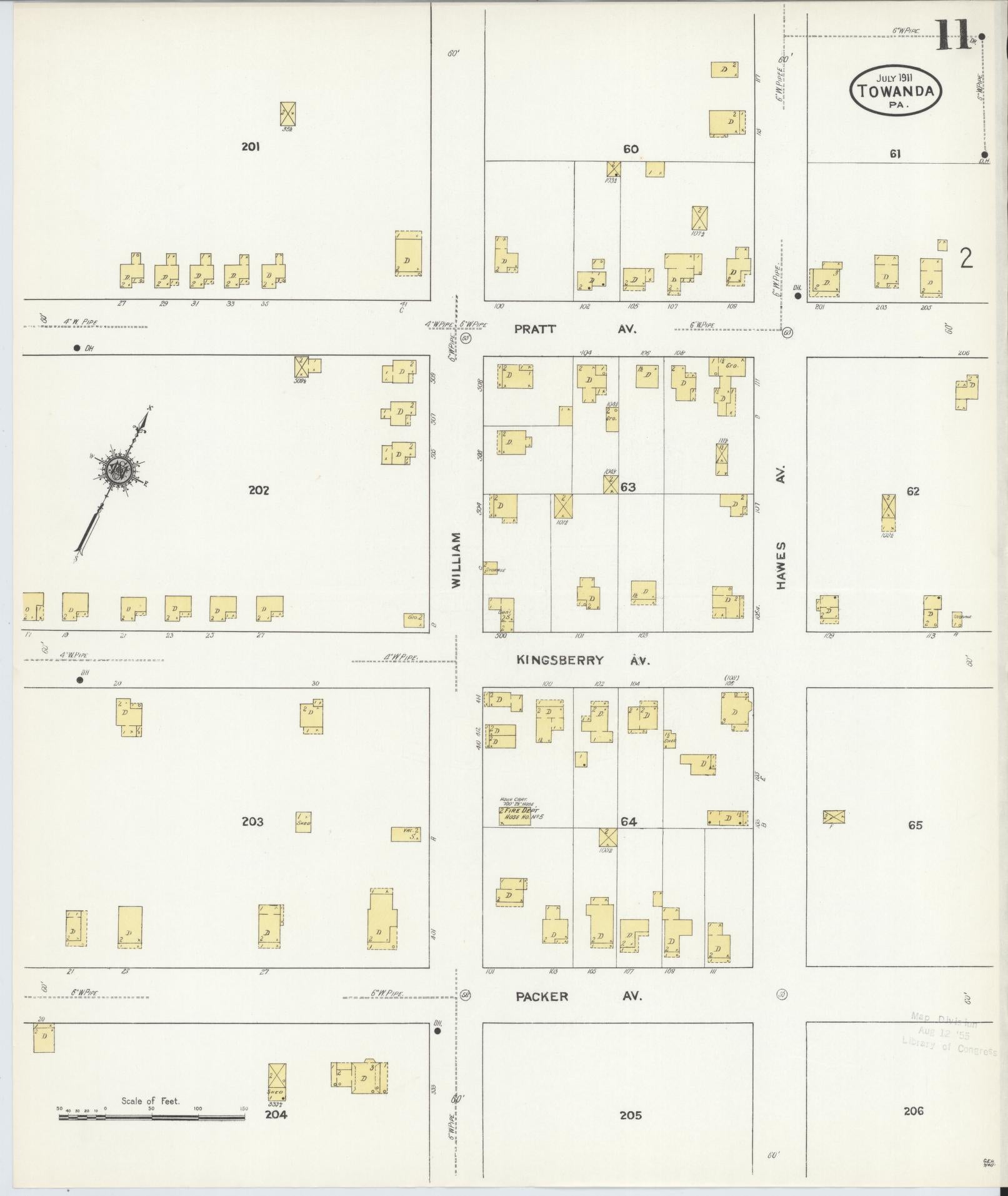 Sanborn Fire Insurance Map from Towanda, Bradford County, Pennsylvania (1911), Sheet #0011 - Historic Sanborn Fire Insurance Map Print, vintage old map wall art, antique decor, genealogy gift, Pennsylvania Pennsylvania map