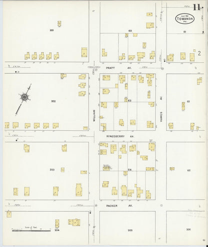 Sanborn Fire Insurance Map from Towanda, Bradford County, Pennsylvania (1911), Sheet #0011 - Historic Sanborn Fire Insurance Map Print, vintage old map wall art, antique decor, genealogy gift, Pennsylvania Pennsylvania map