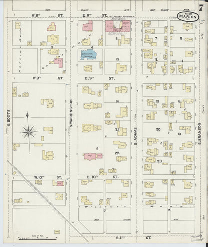 Sanborn Fire Insurance Map from Marion, Grant County, Indiana (1890), Sheet #0007 - Historic Sanborn Fire Insurance Map Print, vintage old map wall art, antique decor, genealogy gift, Indiana Indiana map