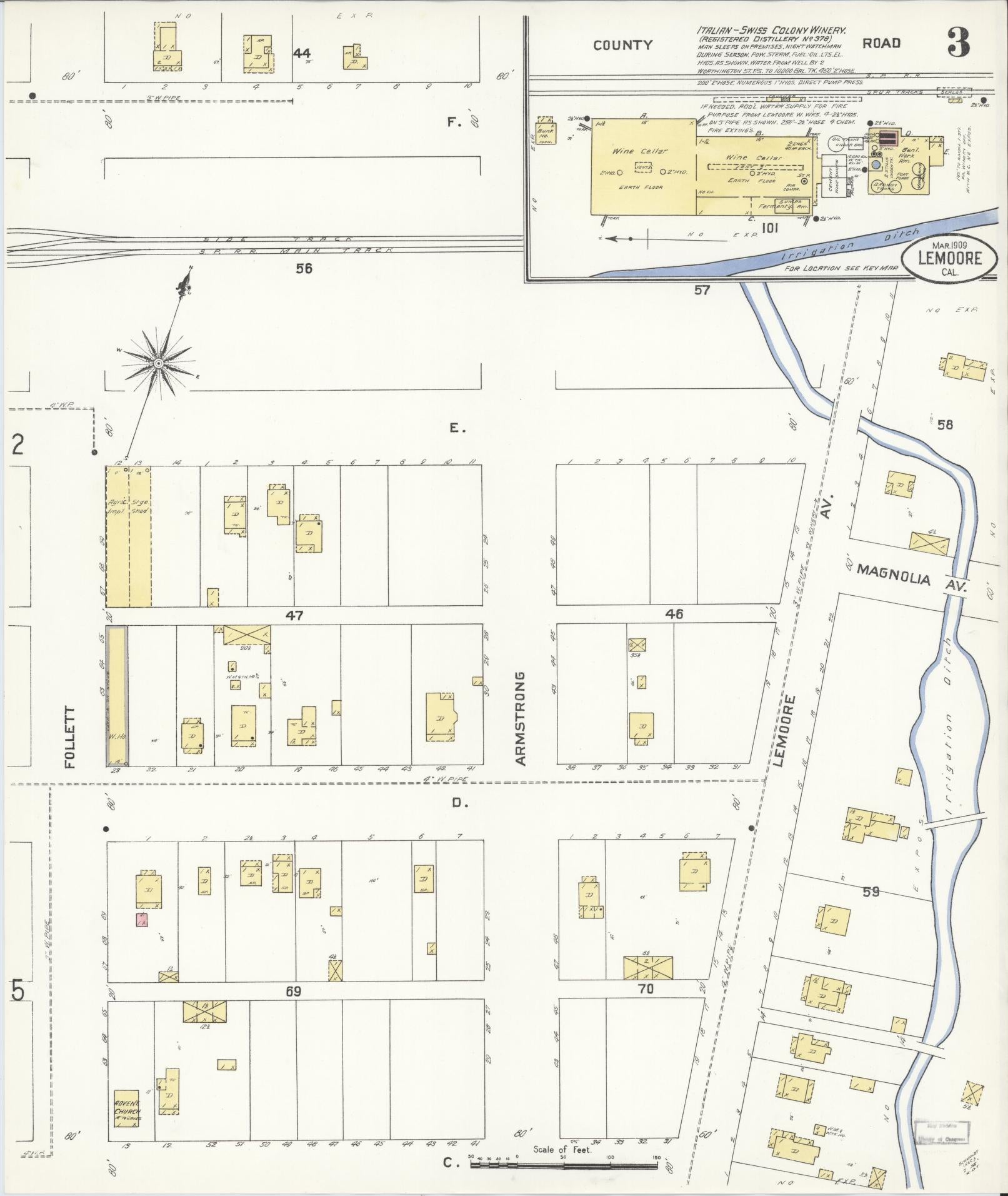Sanborn Fire Insurance Map from Lemoore, Kings County, California (1909), Sheet #0003 - Historic Sanborn Fire Insurance Map Print, vintage old map wall art, antique decor, genealogy gift, California California map