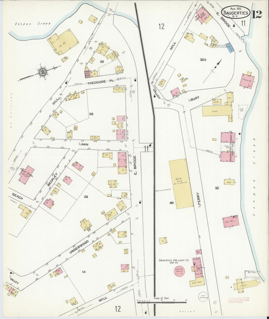 Sanborn Fire Insurance Map from Saugerties, Ulster County, New York (1912), Sheet #0012 - Historic Sanborn Fire Insurance Map Print, vintage old map wall art, antique decor, genealogy gift, New York New York map