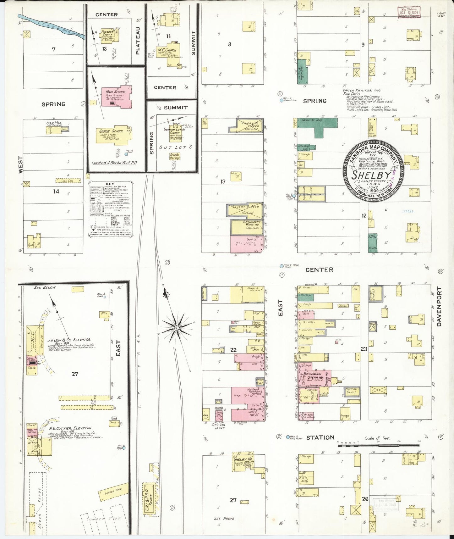 Sanborn Fire Insurance Map from Shelby, Shelby County, Iowa (1909), Sheet #0001 - Historic Sanborn Fire Insurance Map Print, vintage old map wall art