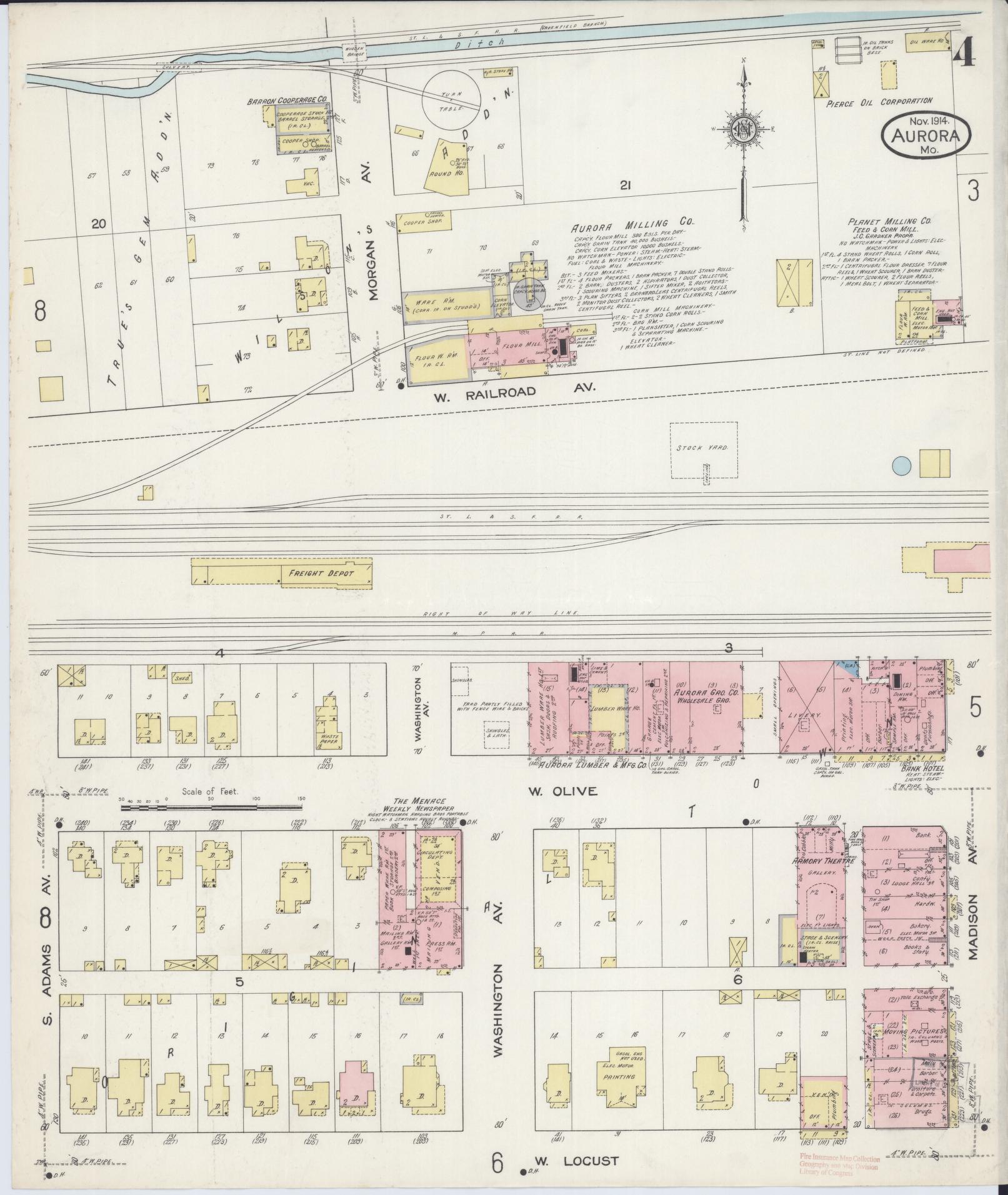 Sanborn Fire Insurance Map from Aurora, Lawrence County, Missouri (1914), Sheet #0004 - Complete Map Set gallery image, historic Sanborn map, vintage wall art, Missouri Missouri