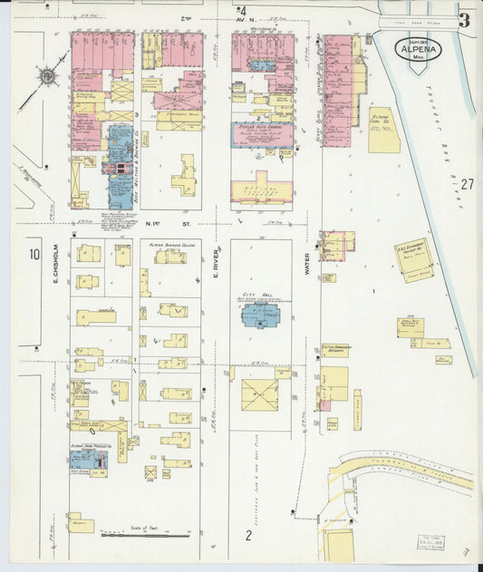 Sanborn Fire Insurance Map from Alpena, Alpena County, Michigan (1910), Sheet #0003 - Historic Sanborn Fire Insurance Map Print, vintage old map wall art, antique decor, genealogy gift, Michigan Michigan map