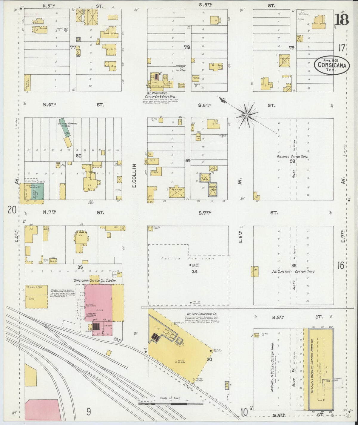 Sanborn Fire Insurance Map from Corsicana, Navarro County, Texas (1905), Sheet #0018 - Complete Map Set gallery image, historic Sanborn map, vintage wall art, Texas Texas