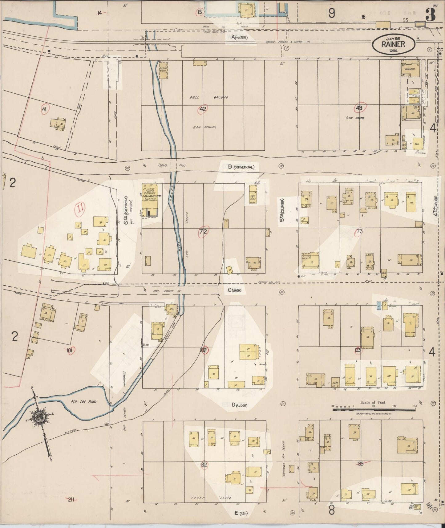 Sanborn Fire Insurance Map from Rainier, Columbia County, Oregon (1931), Sheet #0003 - Historic Sanborn Fire Insurance Map Print, vintage old map wall art, antique decor, genealogy gift, Oregon Oregon map