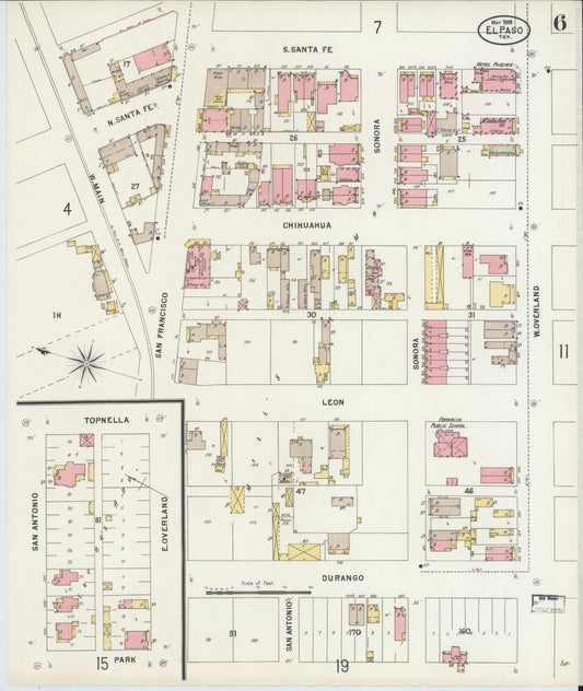 Sanborn Fire Insurance Map from El Paso, El Paso County, Texas (1898), Sheet #0006 - Historic Sanborn Fire Insurance Map Print, vintage old map wall art, antique decor, genealogy gift, Texas Texas map