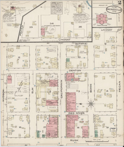 Sanborn Fire Insurance Map from Gainesville, Cooke County, Texas (1885), Sheet #0002 - Historic Sanborn Fire Insurance Map Print, vintage old map wall art, antique decor, genealogy gift, Texas Texas map