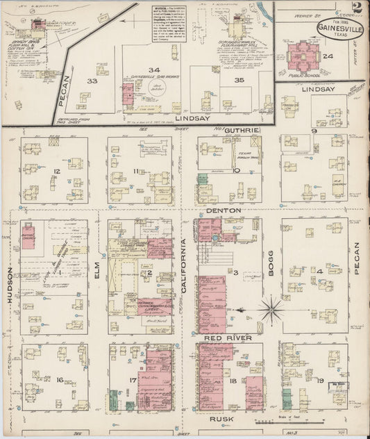 Sanborn Fire Insurance Map from Gainesville, Cooke County, Texas (1885), Sheet #0002 - Historic Sanborn Fire Insurance Map Print, vintage old map wall art, antique decor, genealogy gift, Texas Texas map