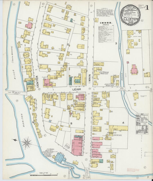 Sanborn Fire Insurance Map from Clinton, Hunterdon County, New Jersey (1892), Sheet #0001 - Complete Map Set gallery image, historic Sanborn map, vintage wall art, New Jersey New Jersey