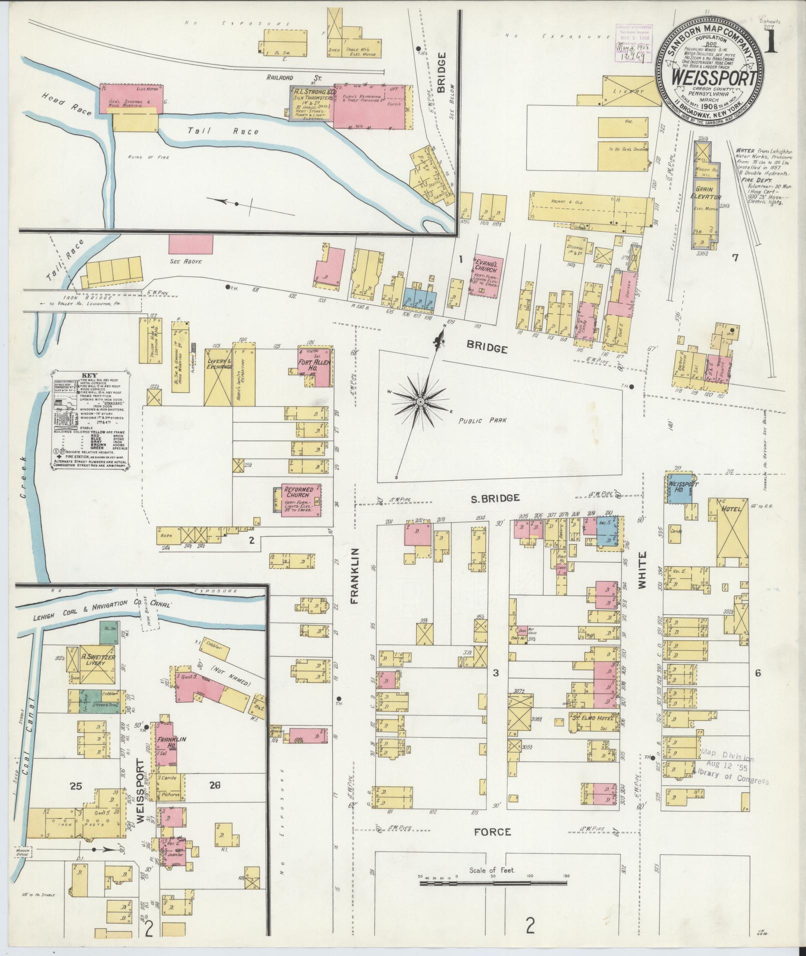Sanborn Fire Insurance Map from Weissport, Carbon County, Pennsylvania (1908), Sheet #0001 - Complete Map Set gallery image, historic Sanborn map, vintage wall art, Pennsylvania Pennsylvania
