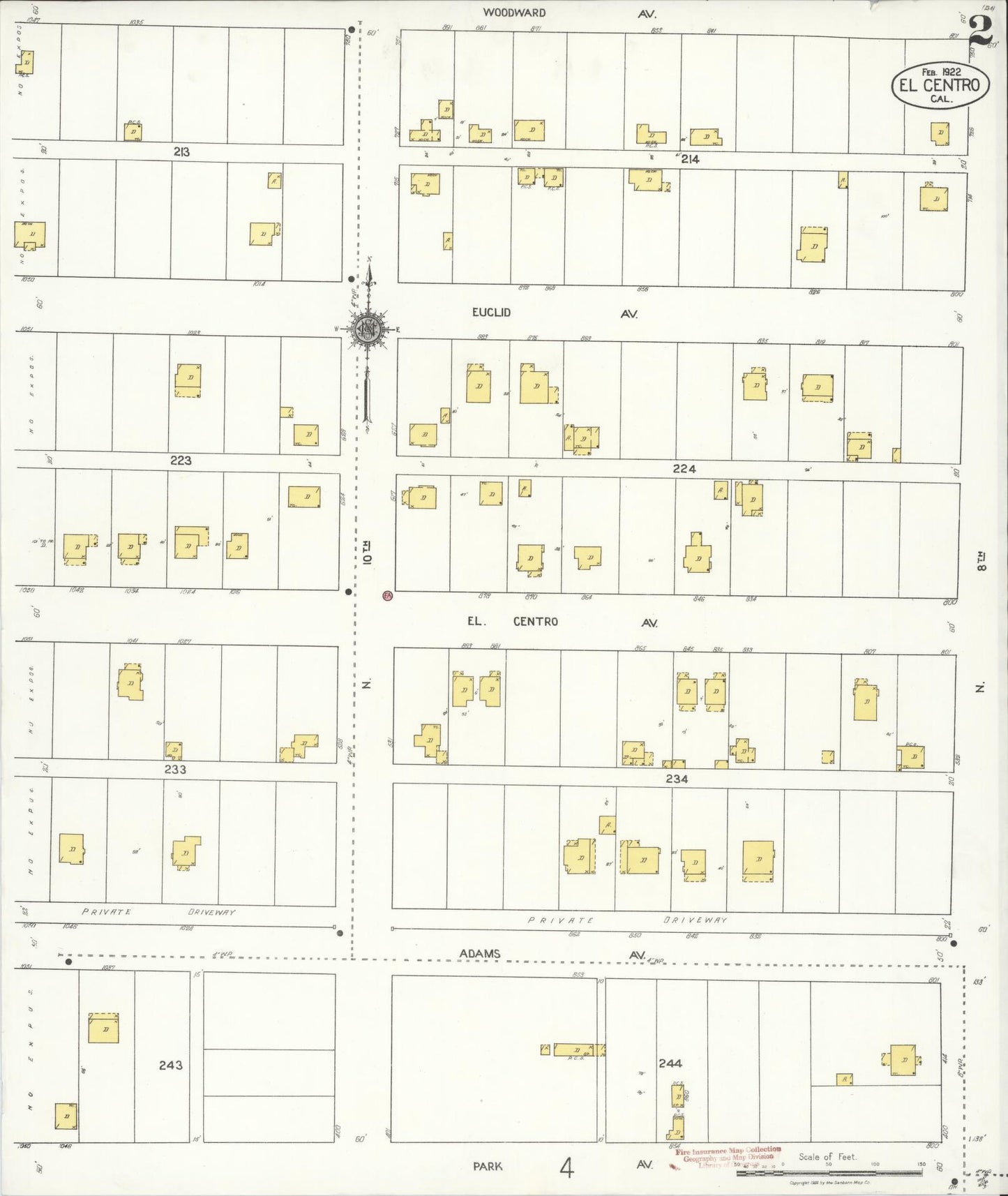 Sanborn Fire Insurance Map from El Centro, Imperial County, California (1922), Sheet #0002 - Historic Sanborn Fire Insurance Map Print, vintage old map wall art, antique decor, genealogy gift, California California map