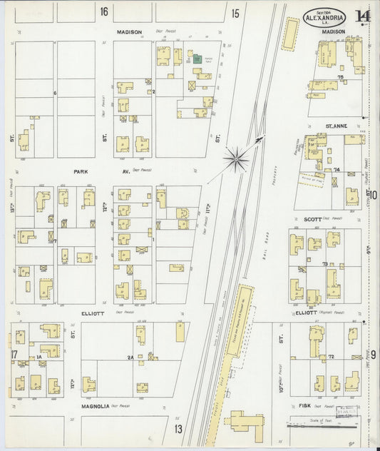 Sanborn Fire Insurance Map from Alexandria, Rapides Parish, Louisiana (1904), Sheet #0014 - Historic Sanborn Fire Insurance Map Print, vintage old map wall art, antique decor, genealogy gift, Louisiana Louisiana map